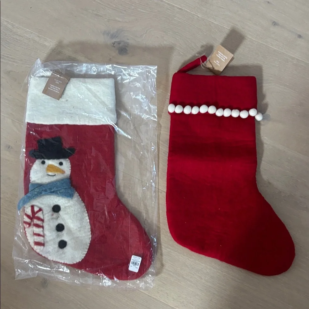 West elm Beaded Felt Stocking, Red with White